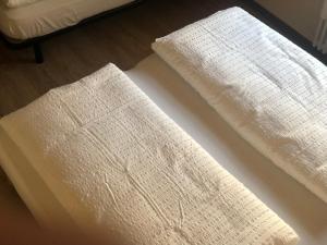 泰塞罗B&B Tilde的两条白色毛巾都位于地板上