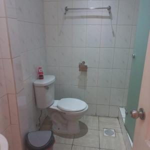 奥瓦列Hotel Arauco Ovalle的浴室配有白色卫生间和淋浴。