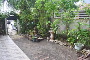 伊洛伊洛Cozy 1-bedroom house in quiet residential village.的一座花园,旁边是一座树木和植物