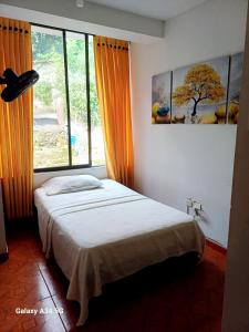 莫科阿Confort Putumayo的一间卧室设有一张床和一个大窗户