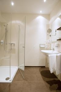 Kirchhatten迈纳斯酒店的带淋浴和盥洗盆的浴室