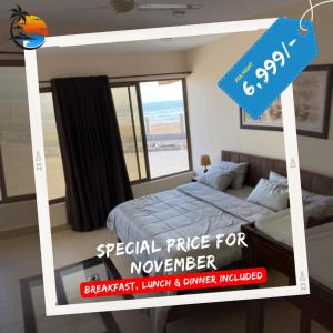 Kundmalir Gold Coast Beach Resort的一张海报,卧室配有一张床和一个窗口