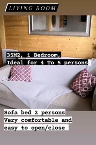 阿沃里亚兹Charmant T2 classé 3 étoiles, Les Crozats, Magnifique vue montagne的一间卧室配有一张带粉红色枕头和镜子的床