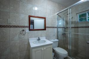圣玛丽Chrisann's Beach Resort的浴室配有卫生间、盥洗盆和淋浴。