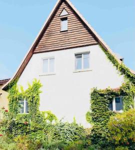 GaibergLinas Landhaus (nahe Heidelberg) - Komplettes Haus的旁边是常春藤的白色房子