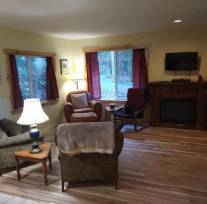 帕克伍德Hall Creek Cabin的客厅配有沙发、椅子和电视