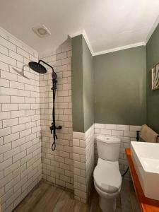 蒙得维的亚Expreso tres cruces的一间带卫生间和水槽的浴室