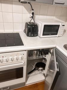 瓦萨Vaasa homestay的厨房配有开放式烤箱和微波炉