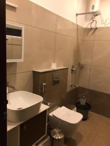 伊都基Snowdonia Ecostay By GrassHopper Hotels的一间带水槽和卫生间的浴室