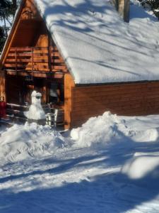 巴利格鲁德DOMKI RODIS的雪覆盖的小屋周围积雪成堆