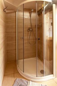 赫鲁巴斯卡拉Miniresort AMULET的浴室内带玻璃淋浴间