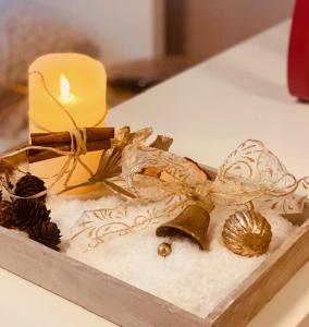 博尔扎诺Loft l'Alessandra的蜡烛和桌子上的一些装饰