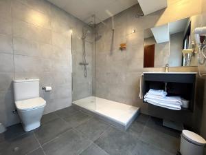 安道尔城图德尔酒店的带淋浴、卫生间和盥洗盆的浴室