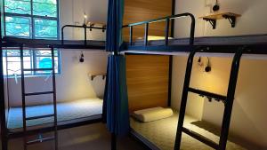 珠海半山度青年旅舍的带窗户的客房内的两张双层床