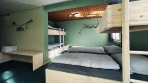 沃尔芬希森Alpina Einhorn - Self-Check-In的客房设有两张双层床和一张书桌。