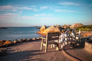 帕特诺斯特Sea Shack的一群椅子坐在海滩上靠近水面