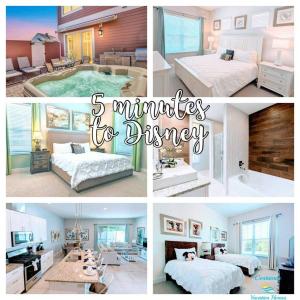 奥兰多5 Suites DREAM House 5 min to Disney的一张图片拼在一起的酒店房间,里面设有床铺和游泳池