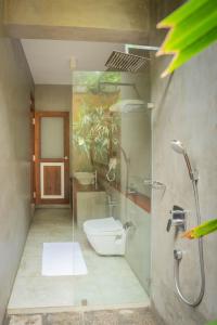 瓦都瓦Villa V Kalutara的浴室设有玻璃淋浴间和卫生间