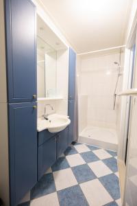 WesternielandDe Oude Smidse的浴室配有盥洗盆、镜子和浴缸
