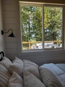 诺克斯维尔Tiny Home Big Fun的窗户间内的一张带枕头的床