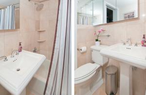 纽约Modern 3BR Apartment in NYC的浴室设有水槽和卫生间,两幅图片
