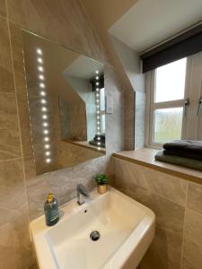 索利赫尔Spacious Apartment NEC BHX的一间带水槽和镜子的浴室