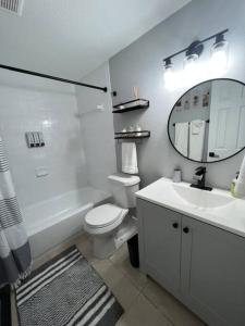 坦帕Busch Gardens Bliss Retreat 1 Bedroom的一间带水槽、卫生间和镜子的浴室