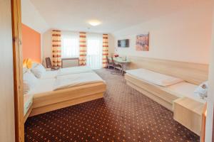 Neusorg桑恩塔尔酒店的酒店客房配有两张床和一张书桌