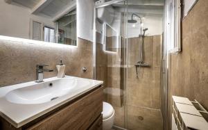 佛罗伦萨Florentine Experience in Santa Croce的一间带水槽和淋浴的浴室