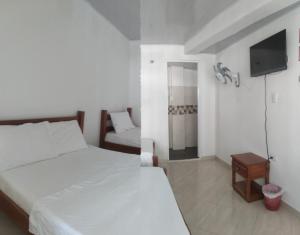 比亚维森西奥Hotel Zarina的酒店客房设有两张床和电视。