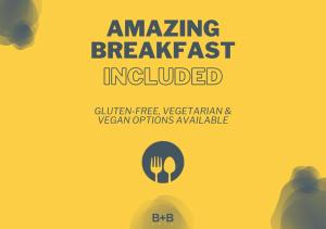 约克约克B+B酒店的一张海报,上面画着一个叉子,上面画着早餐