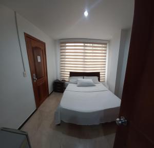 卡利Hotel Ciudad Capri的一间卧室设有一张大床和一个窗户。