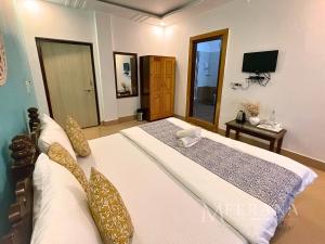 斋沙默尔Hotel Meerana的一间卧室配有一张大床和电视