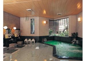 酒田市Wakaba Ryokan / Vacation STAY 29370的一个带大窗户的房间内的游泳池