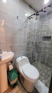 麦德林ANDALIVING CAMPO VALDÉS Estudio的浴室配有卫生间、盥洗盆和淋浴。