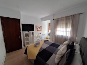 圣克鲁斯-德拉帕尔马habitacion con baño privado en un piso con familia的一间卧室配有一张床和一张沙发