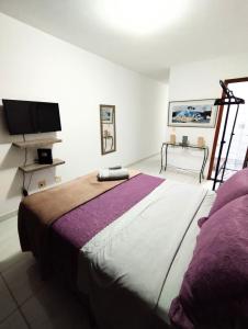 巴西利亚Queen's Flats的一间卧室配有一张大床和一台平面电视