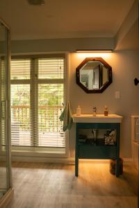 帕拉帕拉乌穆Birdsong Cottage的一间带水槽和镜子的浴室