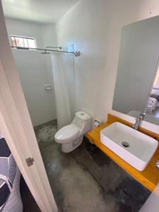 帕拉卡斯Killamoon House Paracas的浴室配有白色卫生间和盥洗盆。