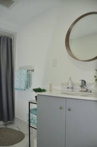多伦多Entire Basement - 5 Guests 2 Bedrooms 3 Beds的一间带水槽和镜子的浴室