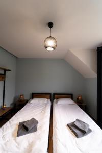 皮利佩齐AINO Hotel的客房内的两张床和两条毛巾