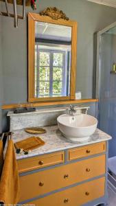 Saulx-de-VesoulLa Closerie des Anges的浴室设有水槽和梳妆台上的镜子
