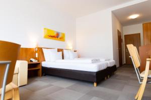 曼海姆达尔斯泰因酒店的配有一张床和一张书桌的酒店客房