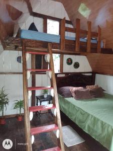 San RafaelCabaña bosque río celeste的一间卧室配有带梯子的双层床