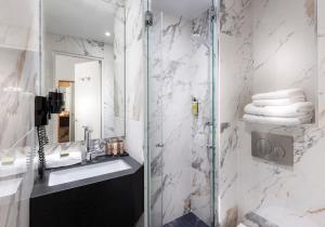 巴黎树林香榭丽舍酒店的一间带水槽和淋浴的浴室