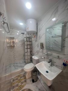 布哈拉Tapchan Guest house的白色的浴室设有卫生间和水槽。