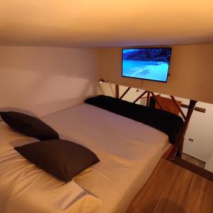 麦德林Hospedaje Oasis Blue Laureles Medellín的配有两张床铺的客房,墙上配有电视