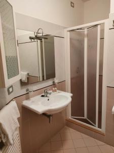 阿布鲁齐的罗塞托德玛尔公寓式酒店的一间带水槽和淋浴的浴室