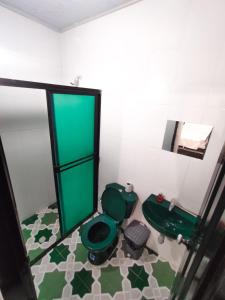 圣玛尔塔Hospedaje Casa Tito的浴室设有绿色卫生间和镜子