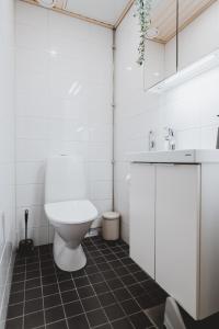 赫尔辛基Scandic Primo Apartments - Design District 69m2的白色的浴室设有卫生间和水槽。